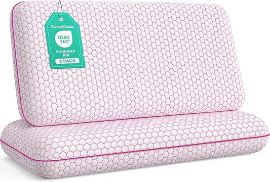 Memory Foam Pillows for Side, Back and Stomach Sleepers, Set of 2, Bed Pillow with Washable Cover and Breathable Mesh, Bed Pillow for Sleeping (Pink,King Size)