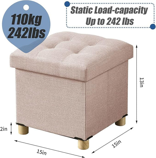BRIAN & DANY 15 Inches Ottoman with Storage, Square Small Storage Ottoman Foot Rest with Legs, Ottomans Foot Stool for Dorm, Living Room, Entryway (Beige)