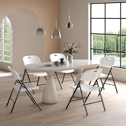 Nazhura 350 Weight Limit Heavy Duty Plastic Folding Chair with Reinfoced Steel Frame for Indoor and Outdoor, Wedding, Party, Restaurant, Meeting Room, Patio and Garden (White, 6 Pack)