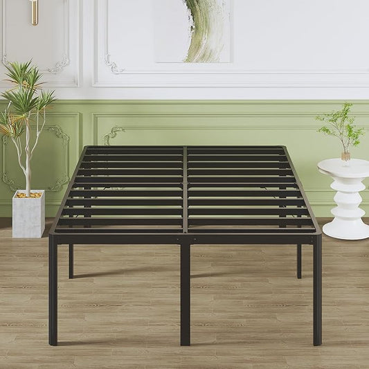 25 Inch High Full Size Bed Frame with Rounded Corner Legs, Sturdy Mattress Foundation, Heavy Duty Metal Platform Bed Frame Full No Box Spring Needed, Noise Free, Easy Assembly, Black