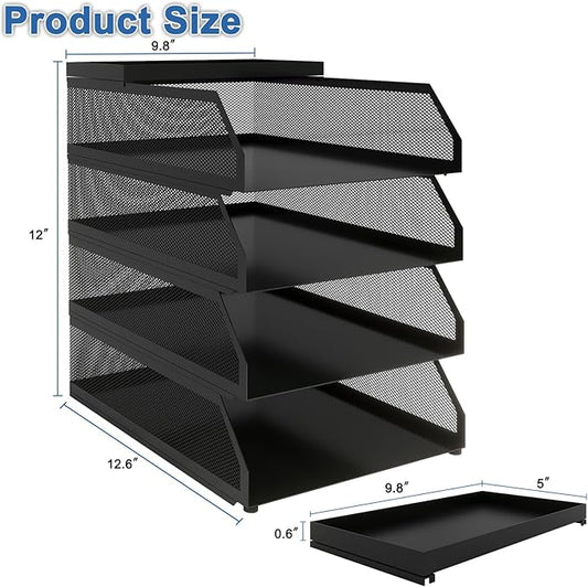 Natwind 4-Tier Desk Organizer,Stackable Paper Tray, Desk Accessories,Metal Mesh Desktop Organizer, Paper Sorter, Letter Trays,File Document Storage Rack for for Home, Office, School (Black)