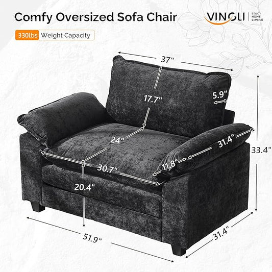 VINGLI Cloud Black Single Chair with Armrest
