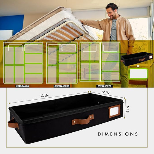 HOMELUX THEORY 2pc Under Bed Storage Containers, Bedroom Under the Bed Drawer Storage Organizer with Bins and Lids, Large Underbed Clothes Storage Box Ideal for Blanket, Fabric, & Shoes (Black)