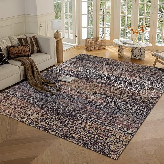 RUGSURE Washable Area Rug - 1/6 Thick - Stain & Water Resistant Non-Slip - Resistant Rug for Living Room, Bedroom, Nursery, Pet & Child Friendly, Vintage Charm Area Rugs (Rust, 9' x 12')