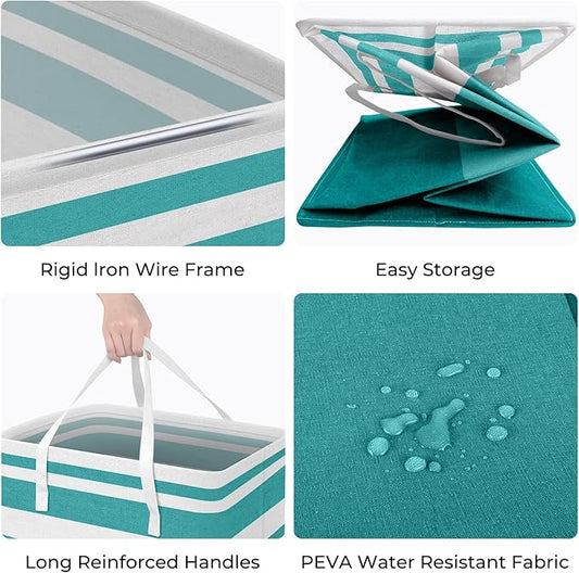 HomeHacks 2-Pack Large Laundry Basket, Waterproof, Freestanding Laundry Hamper, Collapsible Tall Clothes Hamper with Extended Handles for Clothes Toys in the Dorm and Family (Green, 75L)