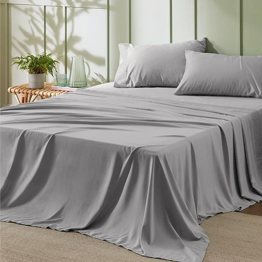 Bedsure California King Sheet Sets - 4 Pieces Soft Cal King Sheets - Breathable & Cooling - Hotel Luxury - Easy Care Polyester Microfiber Bedding for Women, Men, Grey