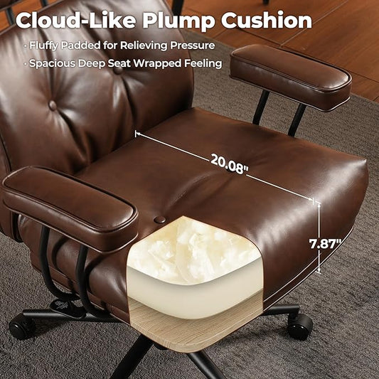 ovios Ergonomic Office Chair, High Back Faux Leather Executive Chairs with Thick Cushion, Comfy High-Century Modern Swivel Rolling Computer Armchair (Dark Brown, PU Leather)