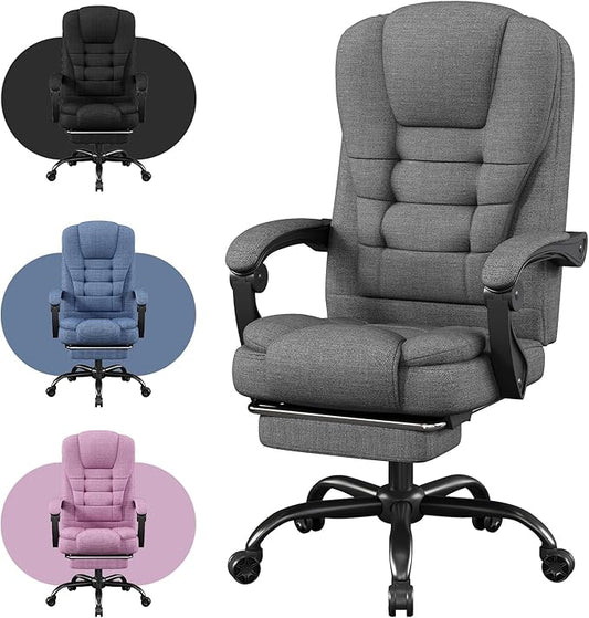 Office Chair, Ergonomic Fabric Gaming Chair for Adults, Comfy Reclining Computer Chair with Foot Rest, Adjustable Swivel Desk Chair, Executive Gamer Chair, Comfortable Silla Oficina for Home & Game
