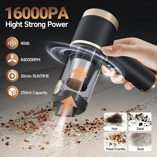 7 in 1 Car Vacuum Portable Cordless ,16000PA Strong Suction Handheld Car Cleaner With Dual HEPA Filters,LED Light,Type-C Charging Mini Vacuum, One-Click Empty Compact For Home Cleaning and Office