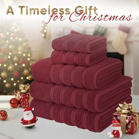 American Soft Linen Luxury 6 Piece Towel Set, 2 Bath Towels 2 Hand Towel 2 Washcloths, 600 GSM 100% Cotton Turkish Towels for Bathroom, Bordeaux Red Towel Sets