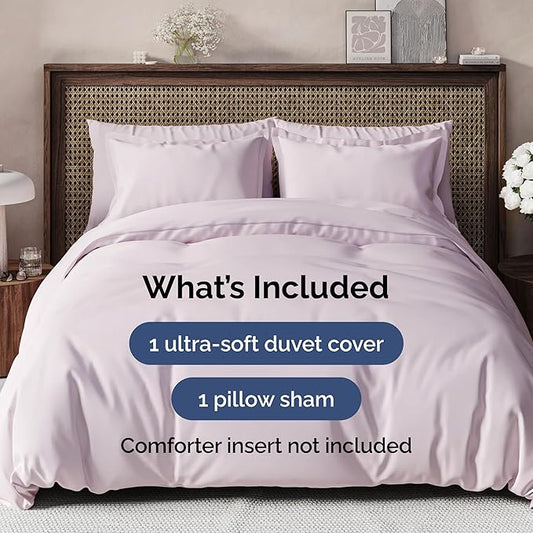 Duvet Cover Twin/Twin XL Size Set - Extra Soft Duvet Cover 68 x 90 with 1 Pillow Sham - Hotel Luxury, Easy Care and Fade Free w/ Zipper Closures & Ties - Comfy, Breathable Bedding Set (Light Lavender)