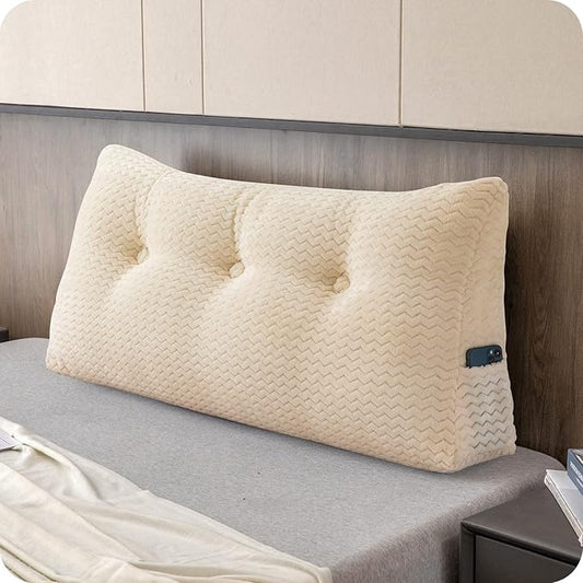 Large Bolster Triangular Headboard Wedge Backrest Positioning Support Bed Rest Reading Pillows Headboard Wedge Pillows for Day Bed with Removable Cover