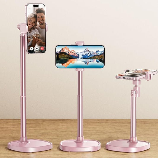 DIMONCOAT Cell Phone Stand for Desk, Stocking Stuffers Gifts for Teens Girls Boys Adults,Phone Holder Angle Height Adjustable, Aluminum Alloy Universal iPhone Stand for iPhone 17 16 15 Pro Max -Pink