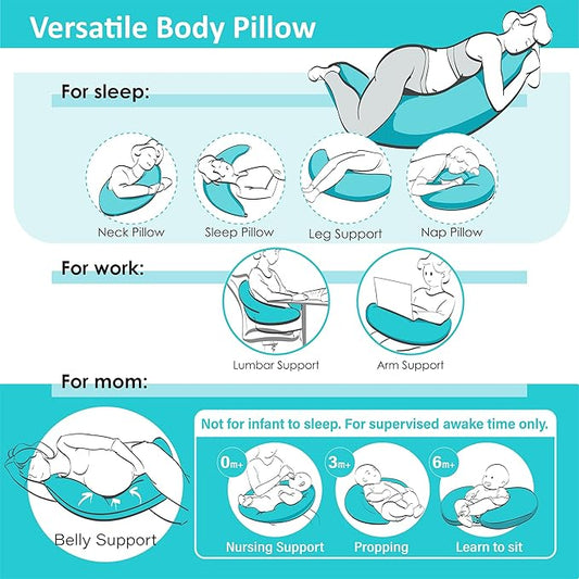 BYRIVER 43" Pink Purple Cute Body Pillow for Side Sleeping Women Girl, C Shaped Pregnancy Pillow for Neck Shoulder Hip Pain Relief, Pillow Between Knee Leg, Gifts for Mom (Zi-XL)