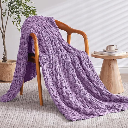 Knitted Weighted Blanket Adult, No Beads Heavy Blanket 60” x 80'' 17lbs, Breathable Chunky Knit Blanket, Cooling Weighted Blanket for Hot Sleepers, Christmas Home Decor (Lilac)