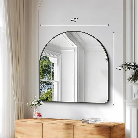 Arched Bathroom Mirror, 40"x40" Black Arched Mirror for Bathroom, Wall Mounted Mirror, Black Vanity Wall Mirror w/Metal Frame for Bedroom, Entryway, Living Room, Hanging or Leaning Against Wall