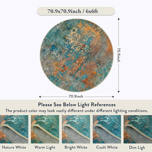 Lahome Modern Abstract 6ft Round Rug - Colorful Living Room Rug Soft 6x6 Circle Rugs for Dining Room Bedroom Non Slip, Contemporary Indoor Floor Carpet for Nursery Coffee Table Home Office Decor