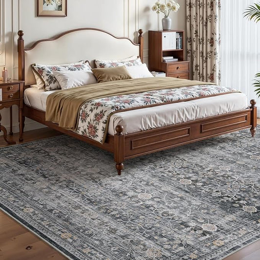 MontVoo-Vintage Area Rug 5X7 Grey Rugs for Living Room-Soft Distressed Printed Rugs for Bedroom-Non Slip Carpet-Machine Washable Rug for Dining Room Living Room Bedside Office