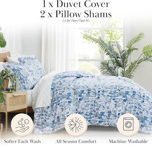 Southshore Fine Living, Inc. Abstract Duvet Cover Set, Twin/XL – Premium Microfiber Bedding, Easy Care – Includes 1 Twin Duvet Cover and 1 Sham, Machine Washable, Rhythm Blue