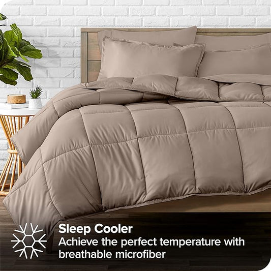 Bare Home Bed-in-A-Bag 7 Piece Comforter & Sheet Set - King - Goose Down Alternative - Ultra-Soft 1800 Premium - Bed Set (King, Taupe/Taupe)