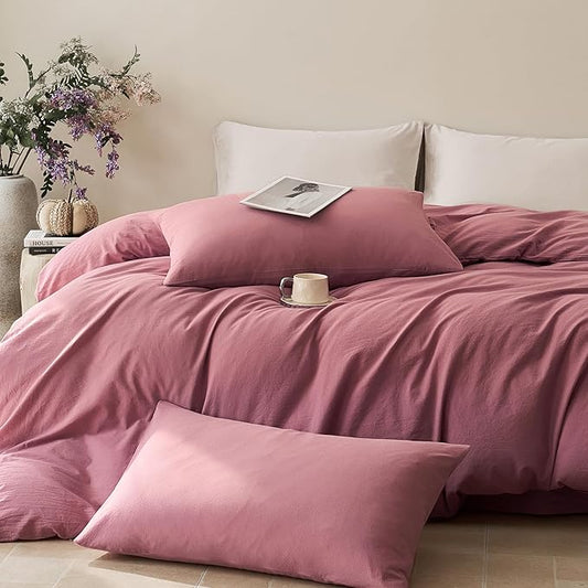 JELLYMONI Duvet Cover King Size - 100% Washed Cotton Comforter Cover with Linen-Like Texture, Breathable & Soft Bedding for Modern Home, Guest Room and Everyday Use,1 Duvet Cover & 2 Pillowcases