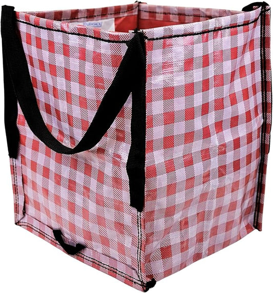 DURASACK Heavy Duty Storage Tote Bag 22-Gallon Rugged Woven Polypropylene Moving Bag, Reusable Self-Standing Design, Holds up to 500 Pounds, Single, Gingham Red
