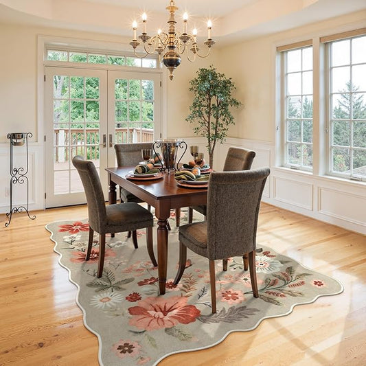 Lahome Floral Washable Rugs for Living Room, 5x7 Area Rugs Soft Non-Slip Stain Resistant Boho Low-Pile Throw Large Carpet for Bedroom Dining Room Office, Brown