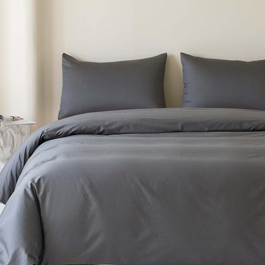 HeimenAogo Egyptian Cotton Duvet Cover Twin/Twin XL Sateen Weave, Silky Soft and Breathable Bedding Set with Zipper Closure, Long Staple Cotton Bed Linen Stormy Grey 2Pcs (68"×90")