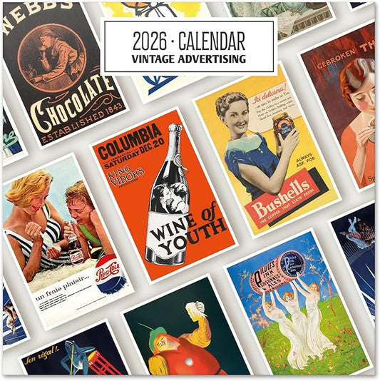 Vintage Advertising Wall Calendar 2026 12" x 12" FSC® Plastic Free - Starts Week On Sunday | Family Planner Art Calendar 2026 | Vintage Gifts