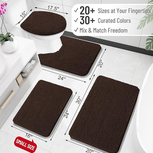 OLANLY Toilet Rugs U-Shaped 24x20, Extra Soft Absorbent Chenille Contour Bathroom Rugs for Toilet, Dry Quickly, Machine Washable, Non-Slip Bath Mat, Brown