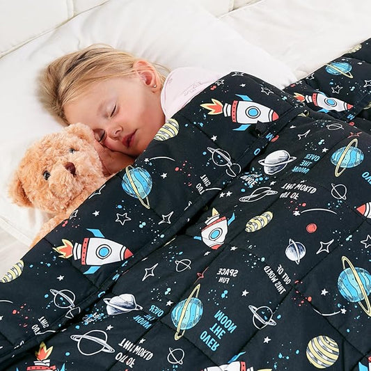 Kivik Cooling Weighted Blanket 5 Pounds, Breathable Small Weighted Blankets, Ultra Soft Heavy Throw for Relaxing & Sleeping, Machine Washable, 36 x 48 Inches, Universe Printing, Black