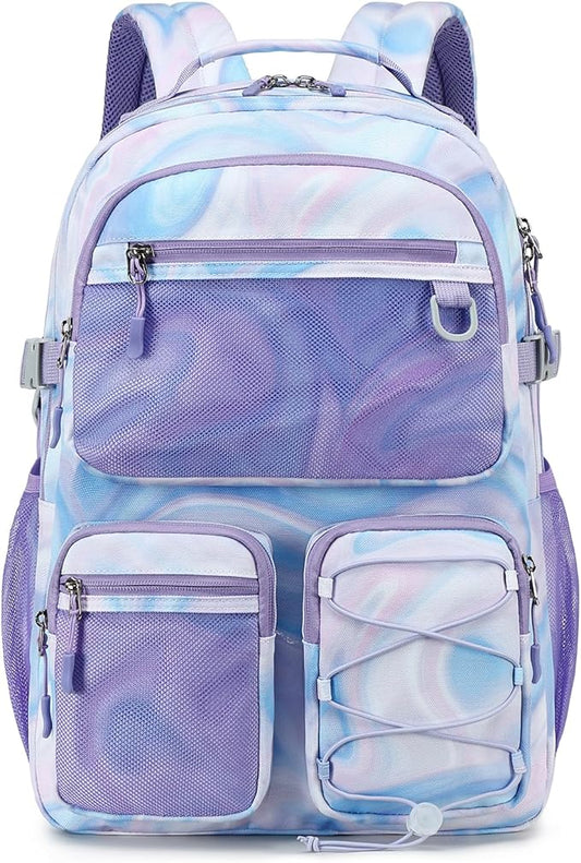 Lohol Multi-Pocket Backpack for Travel College, Heavy Duty Big Bookbag with 15.6 inch Laptop Compartment (Purple Galaxy