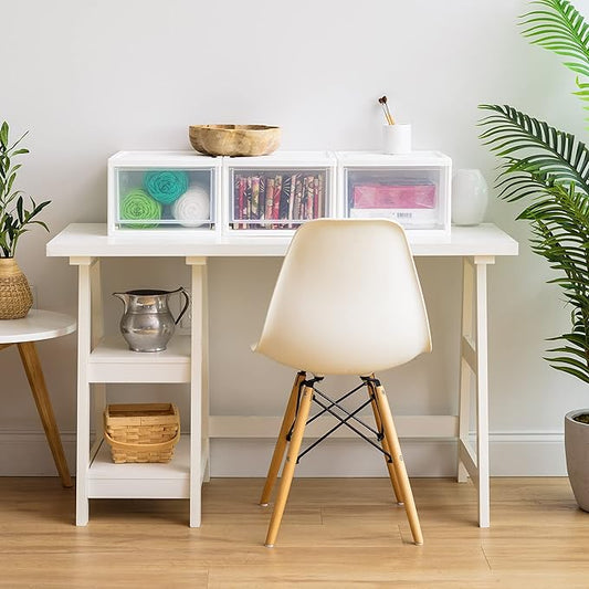 IRIS USA 14.5 Qt. Plastic Drawer Storage Organizer Stacking Drawers, 3-Pack, Stackable Unit with Sliding Drawer for Clothes Bedroom Kitchen Under Sink Pantry Craft Room Bathroom Dorm Office, White