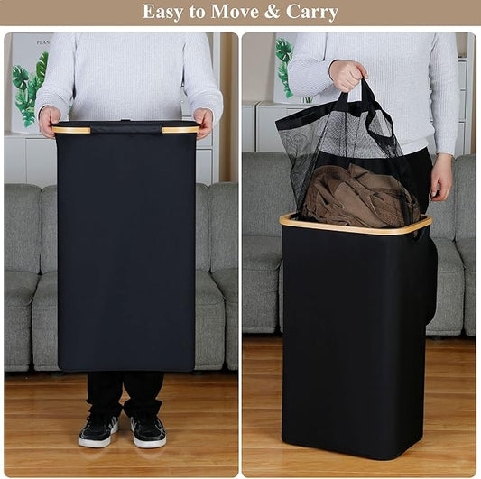 Laundry Hamper with Lid, 110L Large Laundry Hamper with Handle and Lid, Collapsible Clothes Basket Organizer with Removable Inner Bag for Clothes Toys Towels - Black