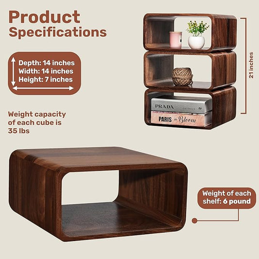 Wooden Cube Storage Stackable Organizer, Bookcase for Bedroom, Livingroom, Dormroom, Home Office, Studyroom, Home Decor and Contemporary Spaces (Walnut | Pack of 2)