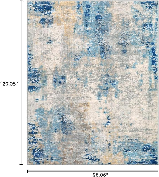 Lahome Modern Abstract Living Room Rug, Washable 8x10 Area Rugs for Bedroom Stain Resistant Non Slip, Large Blue Soft Indoor Carpet for Dining Room Table Apartment, Blue/Grey