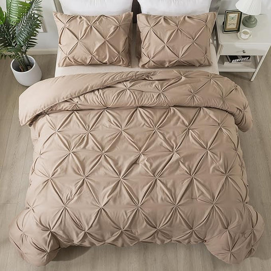 Andency Taupe Comforter Set Full, 3 Pieces Pinch Pleat Bedding Comforters & Sets, Soft Lightweight All Season Bed Set for Kids, Adults(79x90Inch)