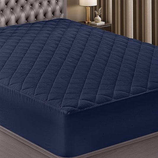 Utopia Bedding Quilted Fitted Mattress Pad, Full Size, Elastic Fitted Mattress Topper Protector and Cover with Deep Pocket Stretches up to 16 Inches, Machine Washable (Navy)