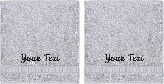 Personalized Towels, Luxury Turkish Genuine Cotton Monogrammed Towel Washcloths for Bathroom, Kitchen, Hotel, Spa, Gym & College Dorm, 2 Pack Washcloth Set for Body & Face, Baby and Adults, Light Grey