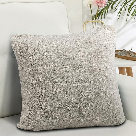 Reafort Ultra Soft Sherpa Euro Sham Pillow Case 26"x26" Replacement with Zipper Closure (Taupe, 26"x26" Euro Sham)