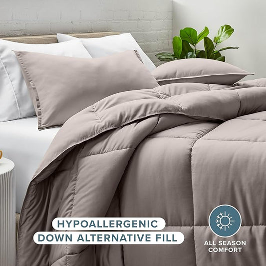Bare Home Comforter Set - Full Size - Ultra-Soft - Goose Down Alternative - Premium 1800 Series - All Season Warmth (Full, Khaki)