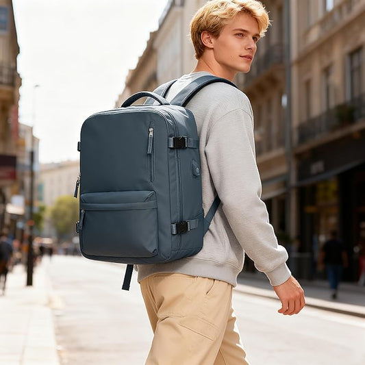 Vacuum Compression Backpack, Travel Vacuum Backpack with Electric Vacpack Pump, Flight Approved Carry On Personal Item Suitcase Luggage for Men Women, Dark Blue, Large