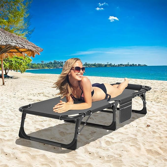 DoCred Heavy Duty Chaise Lounge Chair, Adjustable 5-Position Folding Chaise Lounge Chairs for Outside, Portable Lay Flat Beach Lounge Chair for Outdoor Sunbathing Beach Pool Lawn Camping