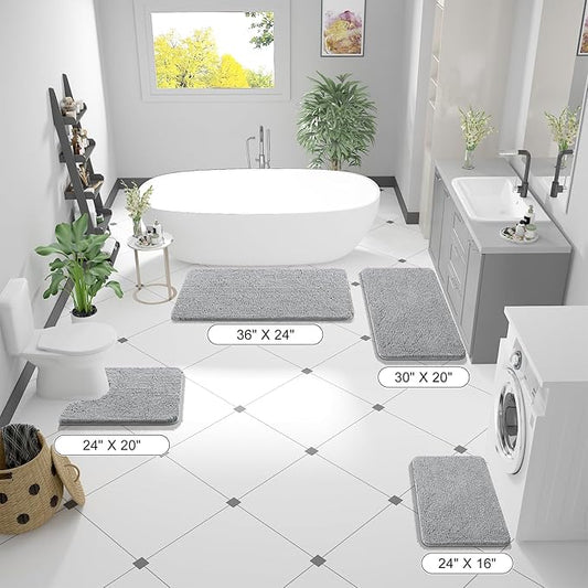OLANLY Bathroom Rugs 59x20, Extra Soft Absorbent Chenille Bath Rugs, Rubber Backing Quick Dry, Machine Washable Bath Mats for Bathroom Floor, Tub and Shower, Home Decor Accessories, Light Grey