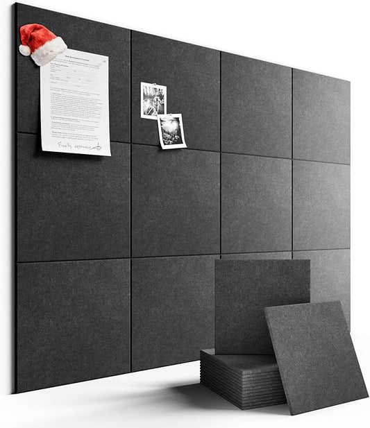 Large Felt Bulletin Board 48" x 36" Cork Board Alternative-12 Pack with 70 Safe Removable Adhesive Tabs, Cork Boards for Walls Cork Board for Home Office Classroom Pin Board - Charcoal Gray