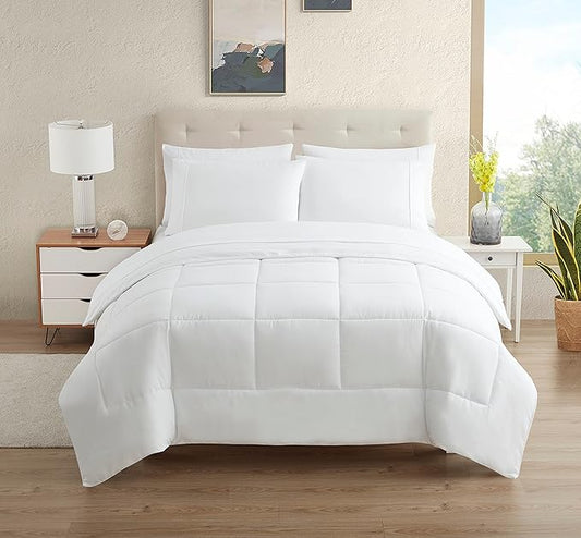 Dorm Room Essentials College Bedding Comforter Set 5 Piece Twin XL Size Bed in a Bag for College Students Boys and Girls, Twin XL, White