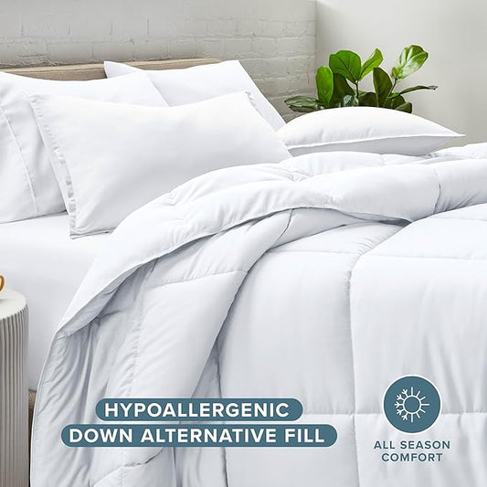 Bare Home Comforter Set - Queen Size - Ultra-Soft - Goose Down Alternative - Premium 1800 Series - All Season Warmth (Queen, White)