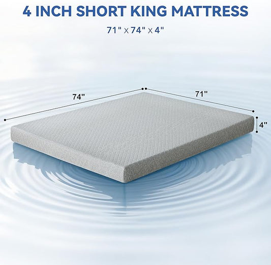 Vipbear Short King Size 4 Inch Mattress Topper, Cooling Gel Memory Foam with Bamboo Fiber Cover, Medium Firm Spine Support