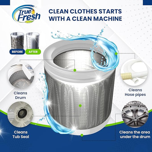 True Fresh Washing Machine Cleaner Tablets – 25-Pack Deep Cleaning for Front Loader, Top Load & HE Washers – Helps Remove Odor-Causing Residues, Pet Hair & Hard Water Buildup – Septic Safe