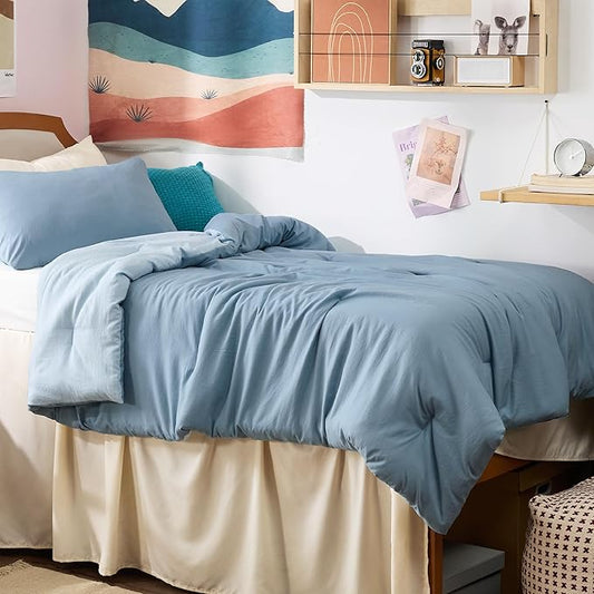 Bedsure Twin Size Comforter Set, Reversible Blue Soft Prewashed Bedding for All Seasons, 2 Pieces Warm Down Alternative Bed Set, 1 Lightweight Comforter (68"x88") and 1 Pillowcase